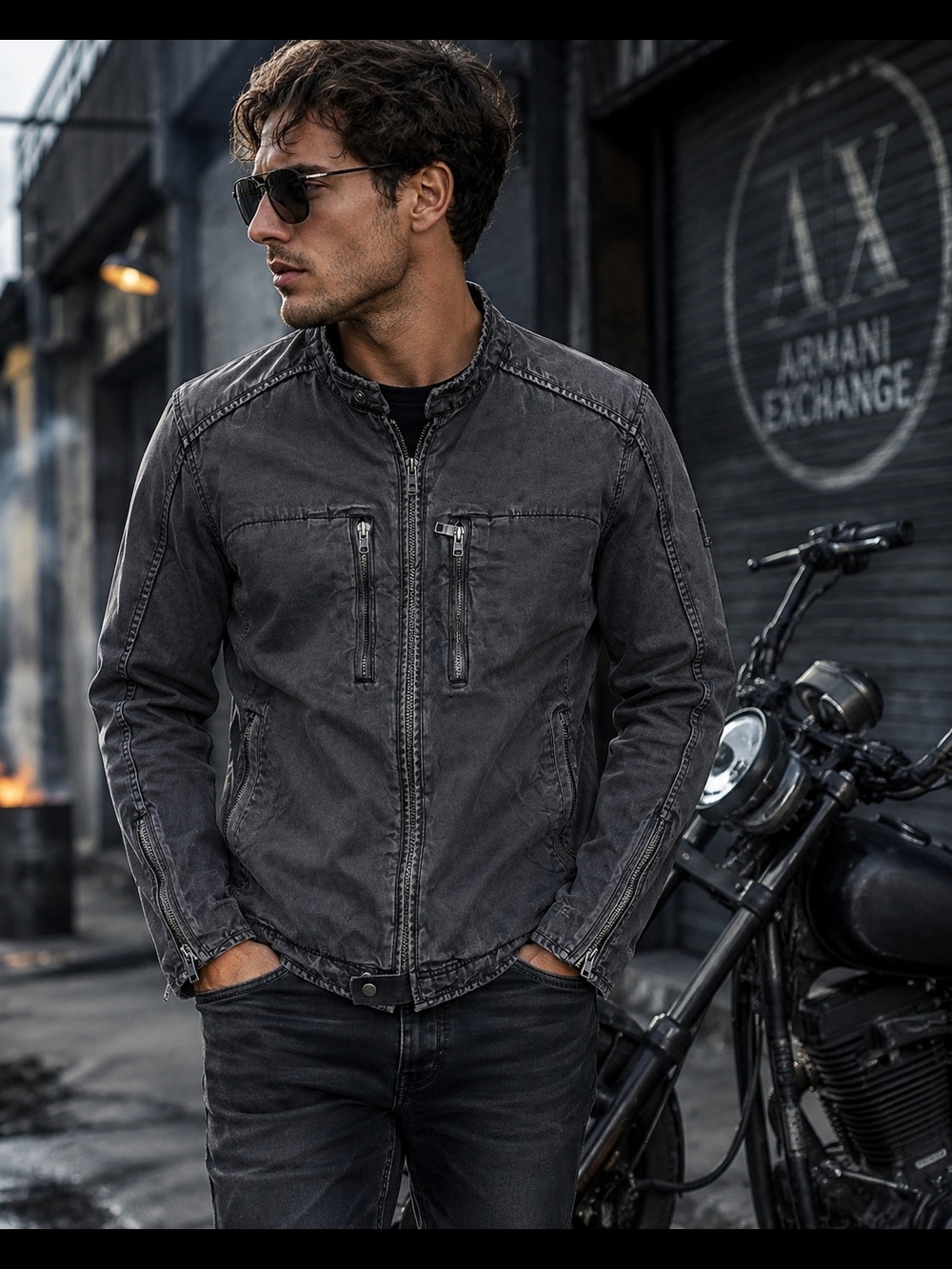 Armani Exchange Men's Charcoal Gray Zip-Front Bomber Jacket